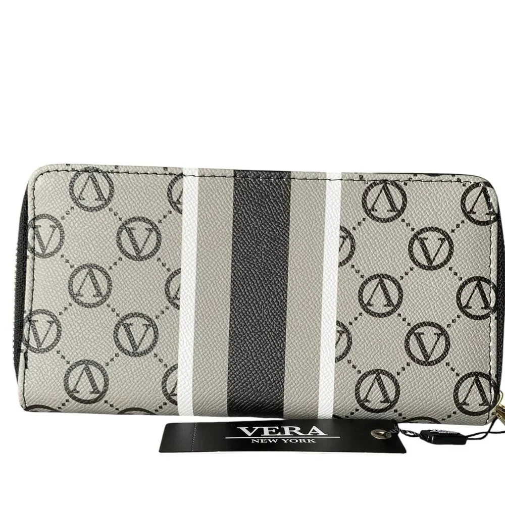 Vera Signature Womens Zip Around Wallet Black Gray New